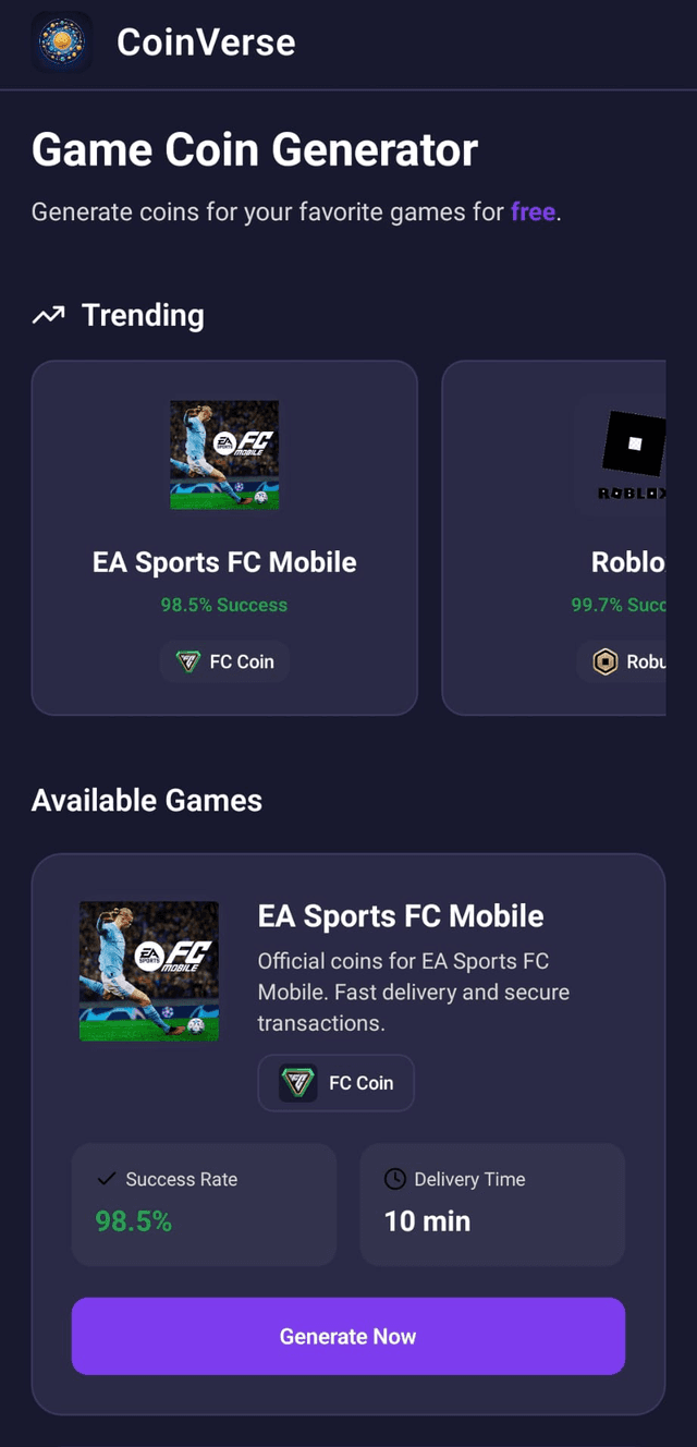 CoinVerse App Main Screen Mockup
